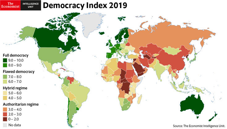 Map of the democracy index 2109