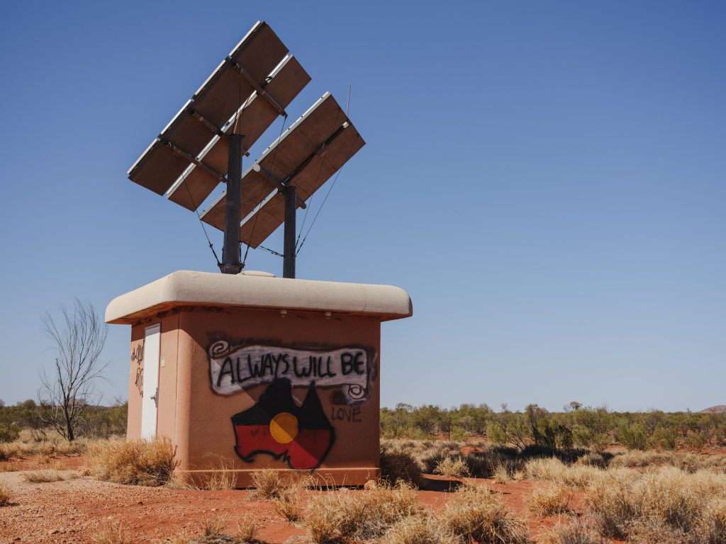 A graffiti referring to a popular slogan: "Always was, always will be Aboriginal land."