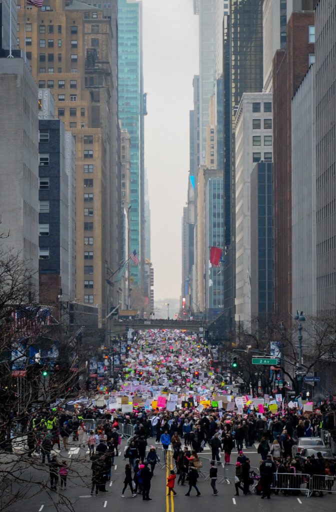 Protestors take part in the Women's March in 2017