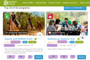 a comparative search engine for volunteering holidays